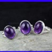 SVP951-New 3 Pcs Wholesale Lot Of Amethyst Cab Gemstone Rings
